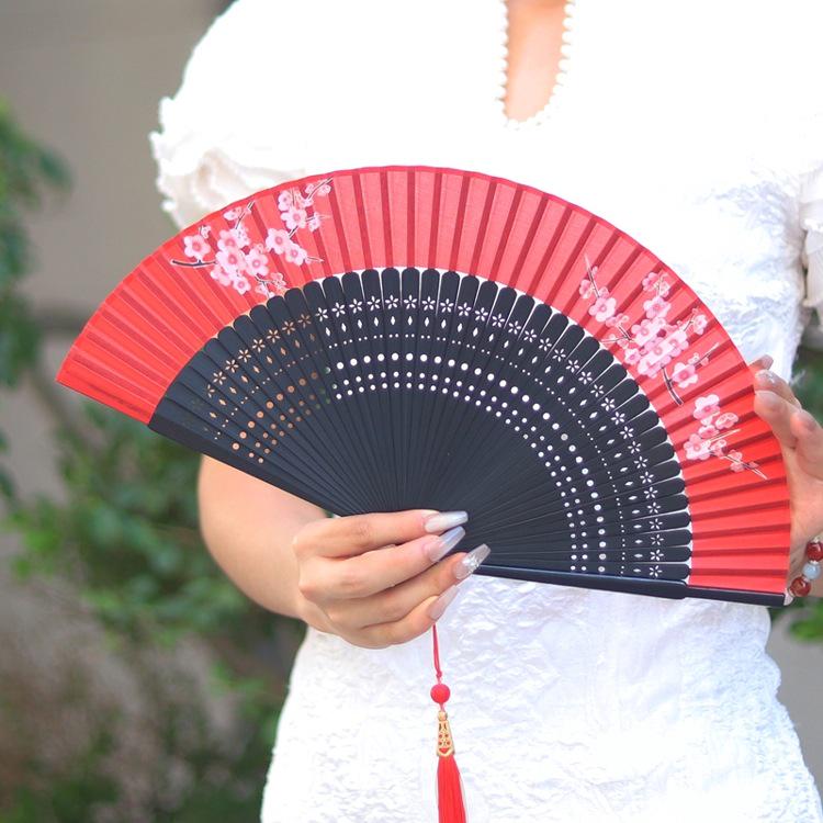 Red Ancient Style Chinese Folding Dance Fan - Easy To Open & Close, Perfect for Hanfu, Cheongsam, and Runway Shows