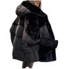 Womens Oversized Winter Cotton Blend Puffer Jacket With Color Block Design Faux Fur Collar