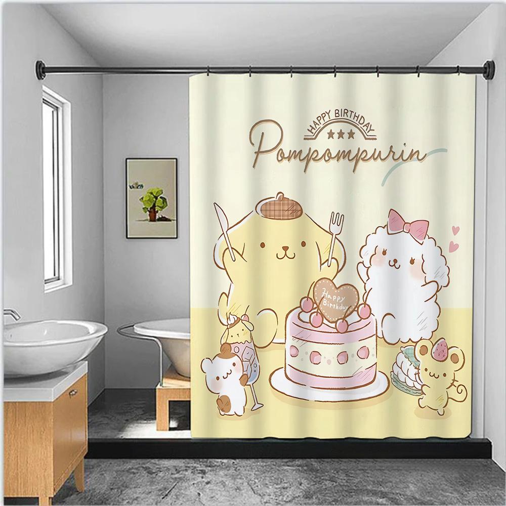 Cute Cartoon P-Pom Pom Purin Shower Curtain Waterproof Polyester Fabric Paint Colorful Bath Curtains Curtain With Hook
