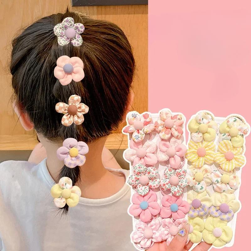 10 Pièces/Ensemble Bébé Fille Couleurs Mignonnes Fleur Élastiques à Cheveux Porte-Queue de Cheval Chilren Chouchous Doux Caoutchouc Accessoires Cheveux Enfants