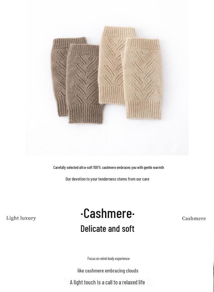 Women's 100% Pure Cashmere Half-Finger Knit Gloves - Warm & Simple Solid Color Design