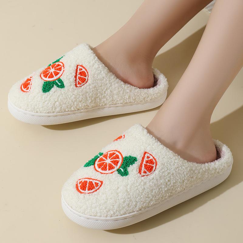 Neue bequeme Zuhause niedliche Cartoon orangefarbene Winter Baumwollpantoffeln Herren und Damen Paar dicksohlige warme Baumwollpantoffeln