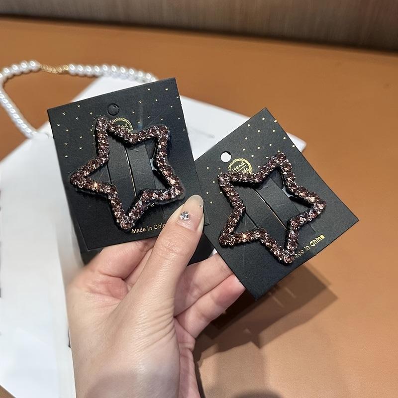 1 pair sparkling diamond star hair clips for daily shopping,party styling,hollowed out sparkling diamond design,stable material
