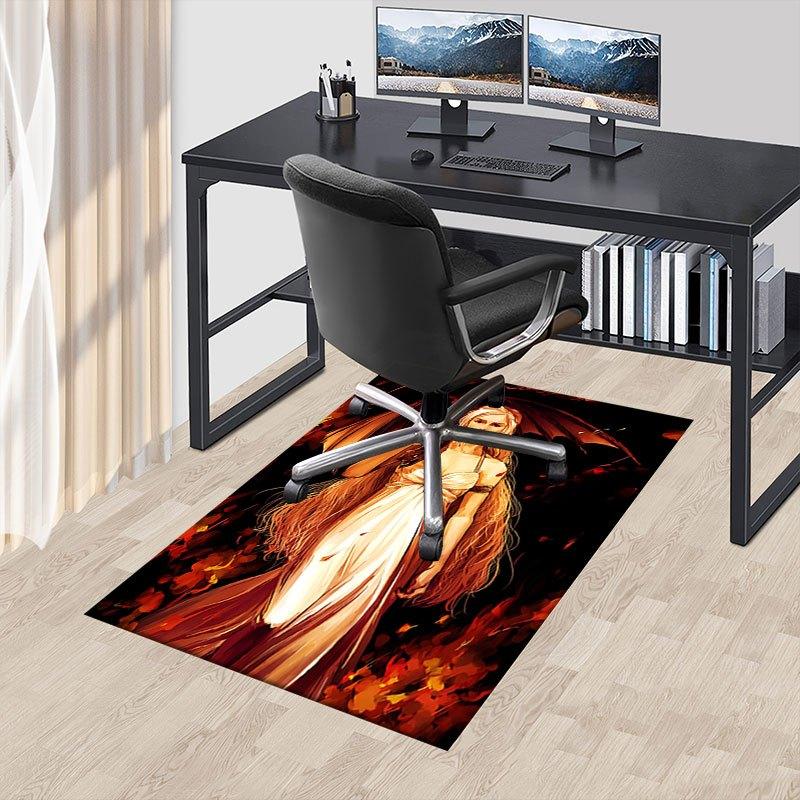 1pc Fire and Blood Office Carpet Chair Mats, Home Decor Mat Fantasy Theme Mat Durable Mat, Dragon Decor,Suitable for Fantasy Theme Lovers