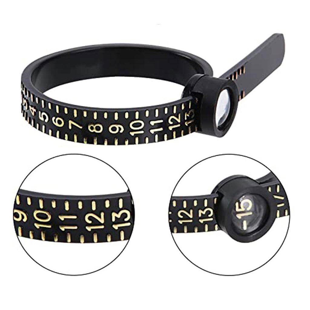 Finger Size Meter Measuring Tools with Magnifier for Jewelry Size Rings Size Measuring Tools Black and White Reusable