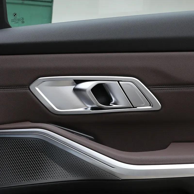 Car Interior Door Handle Bowl Cover Trim Frame Carbon Fiber Look Stickers for BMW 3 Series G20     Accessories