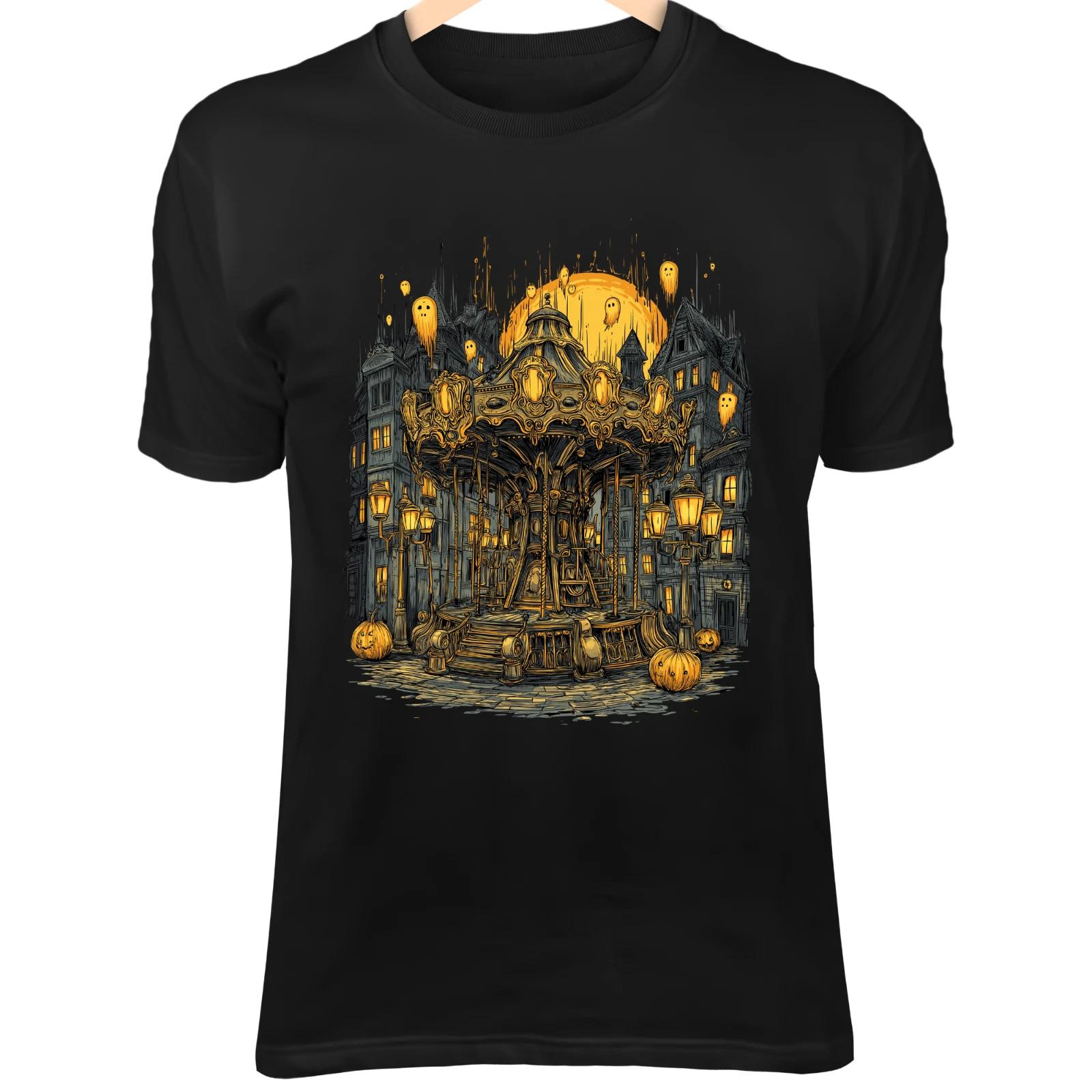 Haunted Halloween Square - Abandoned Carousel, Jack-o’-Lantern Lights & Ghostly L