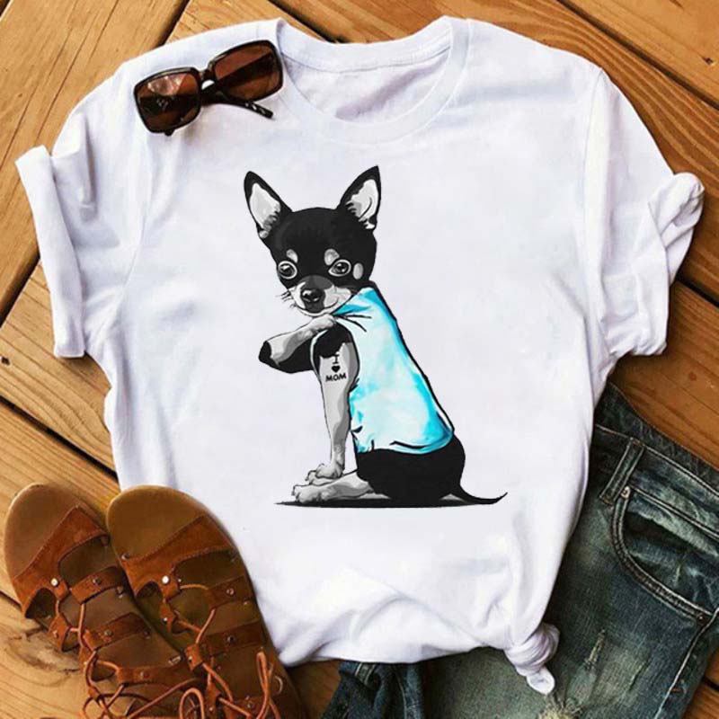 I Love Mom Print Damen T-Shirt Lustige Hundedruck Tops Harajuku Hunde-T-Shirt Sommer Kurzarm Graphic Tee Damen Kleidung