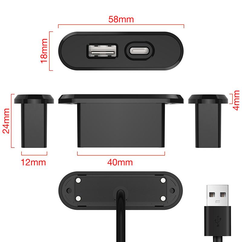 Für Büro Schlafzimmer Tisch Einbausteckdosen 1 USB-A und 1 Typ-C Eingebaute Desktop Versteckte Steckdose mit 1,2 m Verlängerungskabel