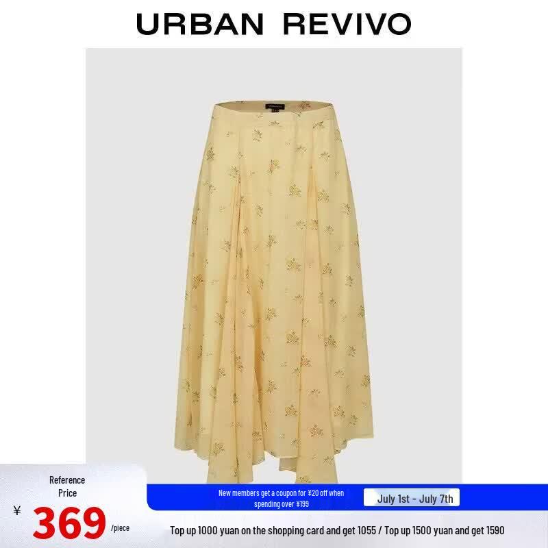 UR Women s Printed High-Waist Pleated Irregular Long Skirt XXS
