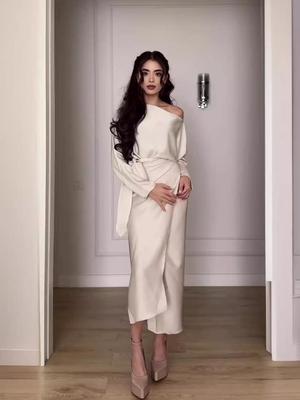 Robe d'automne pour femmes 2024 avec col asymétrique, cravate à la taille et manches longues