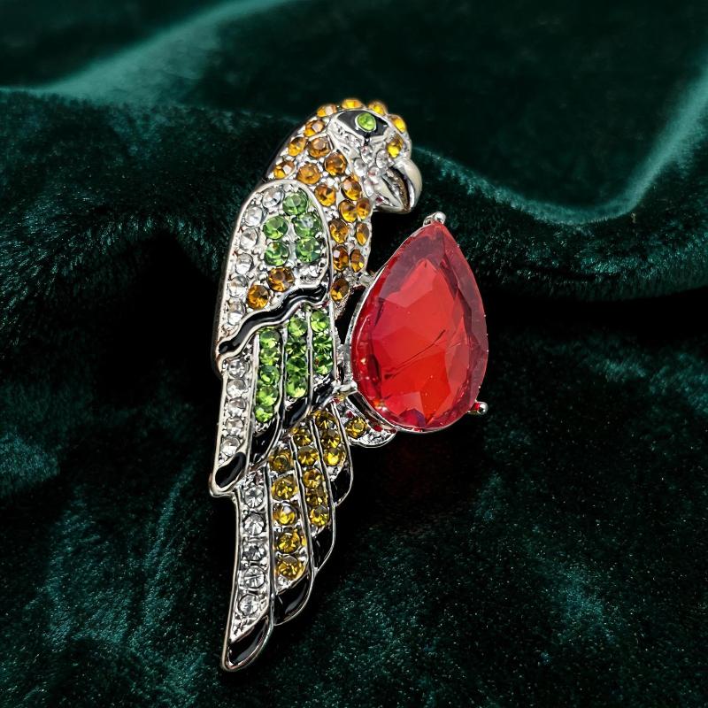 Shiny Rhinestone Inlaid Parrot Brooch Elegant Crystal Animal Decor for Women Coat Suit Party Jewelry Accessory