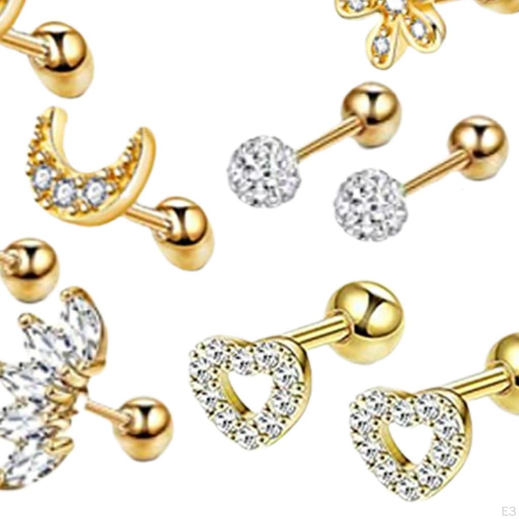 12 Pairs Stud Earrings Set Tiny Stainless Steel for Men