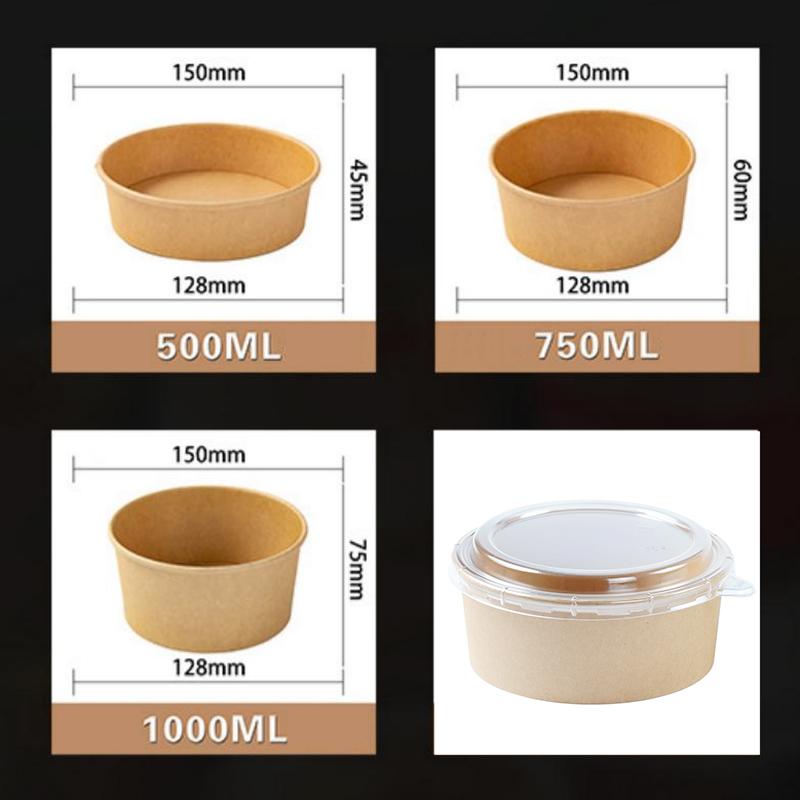 25pcs Kraft Paper Bowls Cups Fruit Salad Bowl Kraft Containers Salad Food Prep Kraft Box Cream Ice Snack Storage 500/750/1000ml
