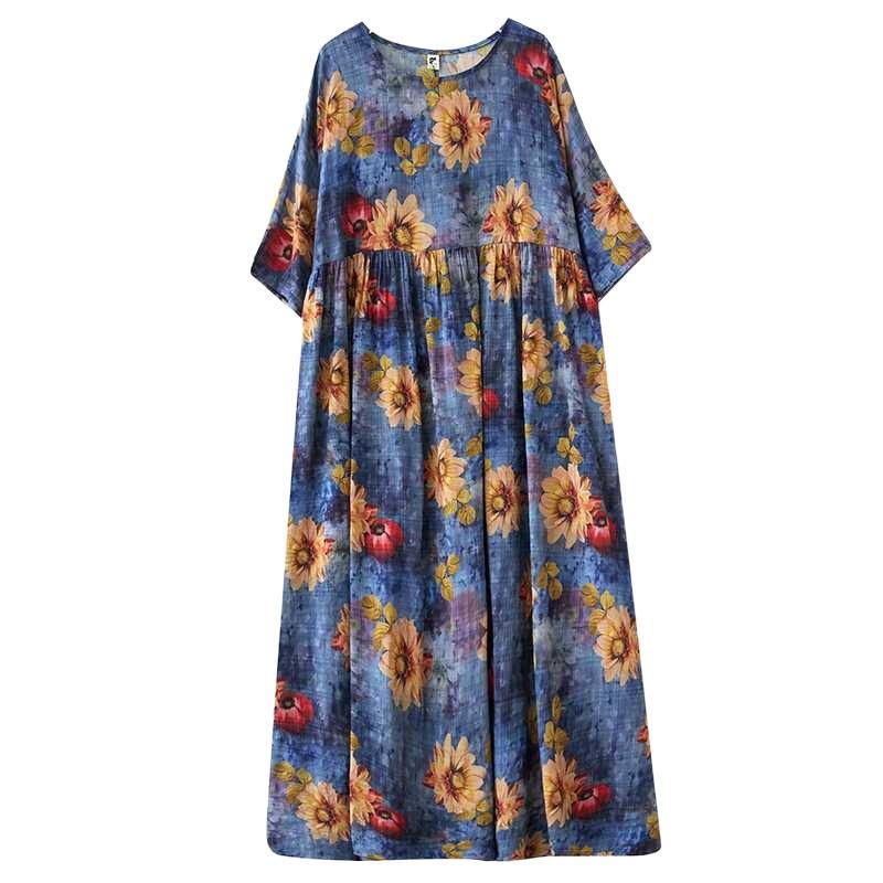 Women's Relaxed Fit Linen Blend Dress - Flowy Swing Style with Short Sleeves