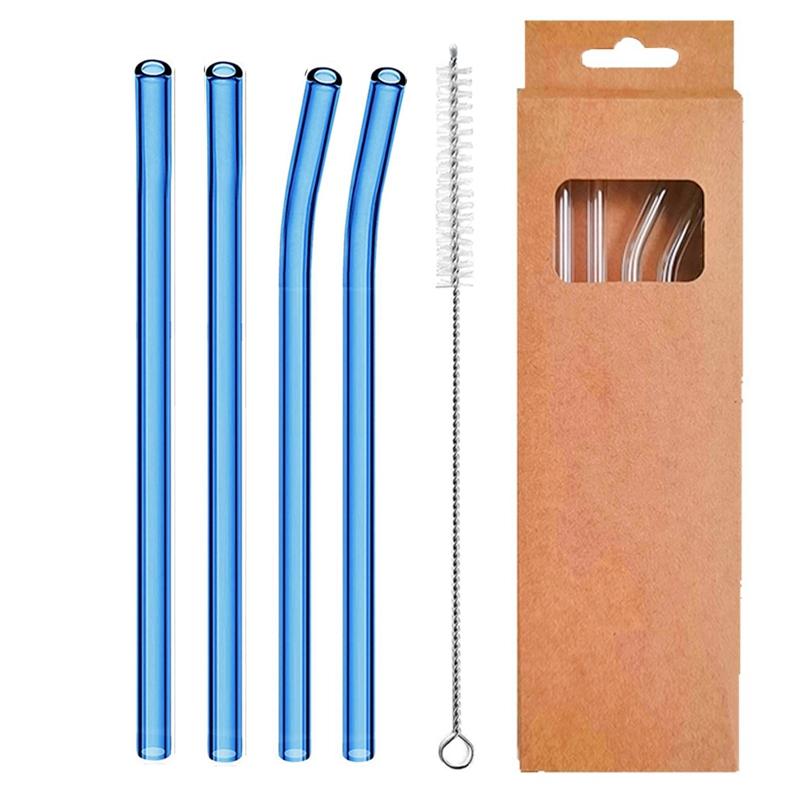 4 Pcs Reusable Glass Straws 8mm Straight Bent Glass Drinking Straws Eco Friendly Cocktail Straws for Beverages Milk Coffee