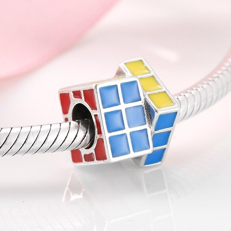 Fashion 925 Sterling Silver Square Rainbow Puzzle Bear Beads Fit Original Charms Jiuhao Bracelet Jewelry Making