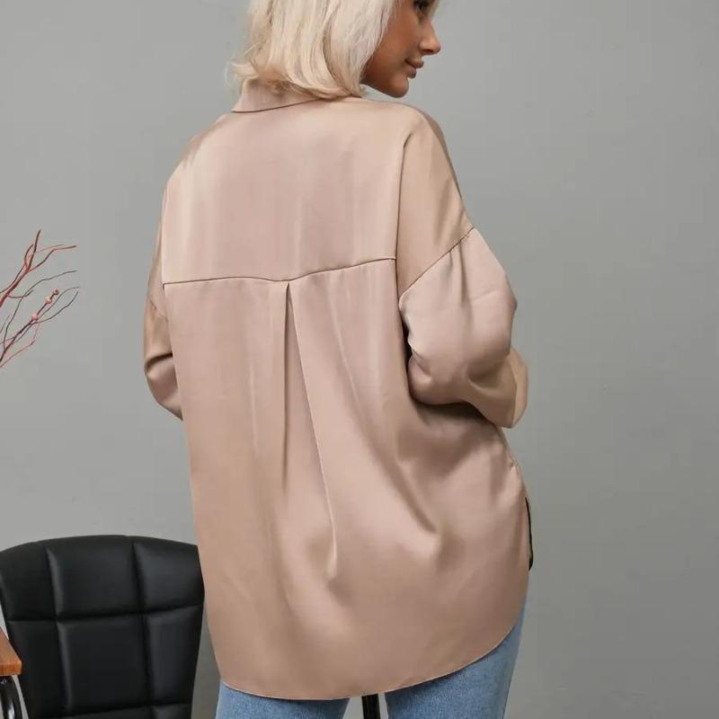 Frühlings- und Herbst Langarm Locker Damenhemden Einfache Mode Büro Damen Übergröße Damenblusen Lässige Oberteile Knopfleiste Revers Damenhemd 26016