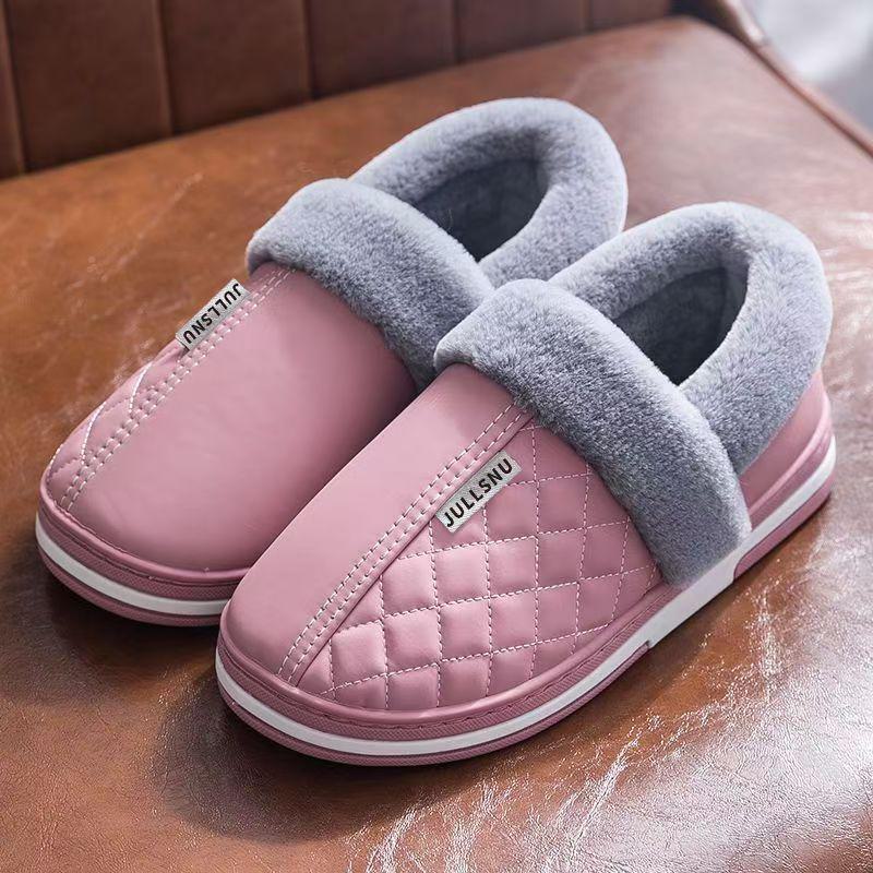 2024 Men's Winter Waterproof Non-Slip PU Heeled Cotton Slippers - Thick-Soled, Warm Indoor/Outdoor Footwear