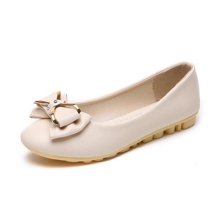 

New Korean version of fashionable women s single shoes flat heel round head bow single shoes 40 бежевий