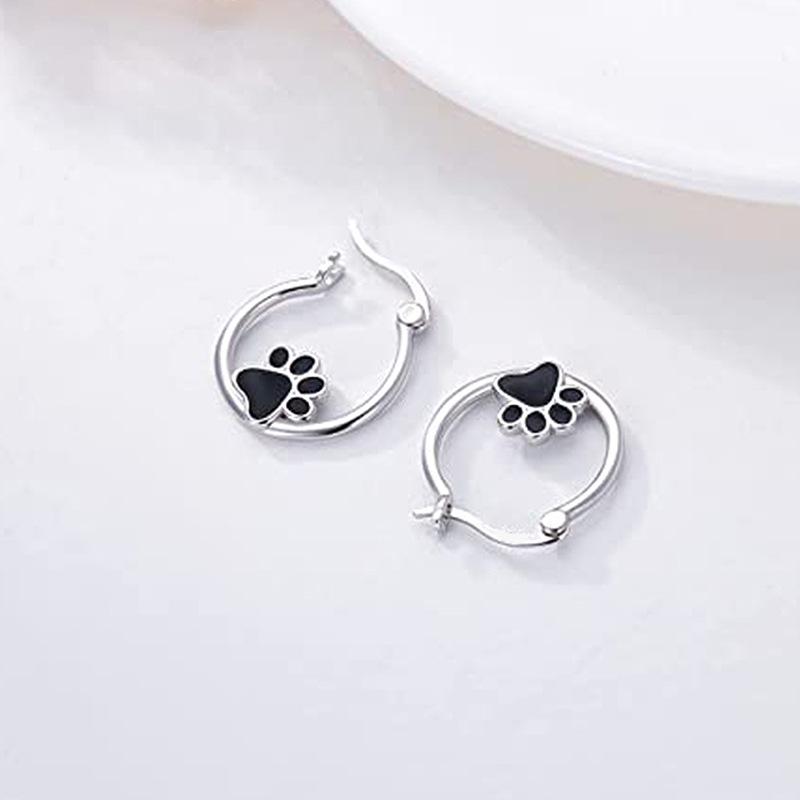 Ear Buckles, Black Epoxy Cute Animal Cat Claw Earrings, Sweet Heart Dog Footprint Earrings.