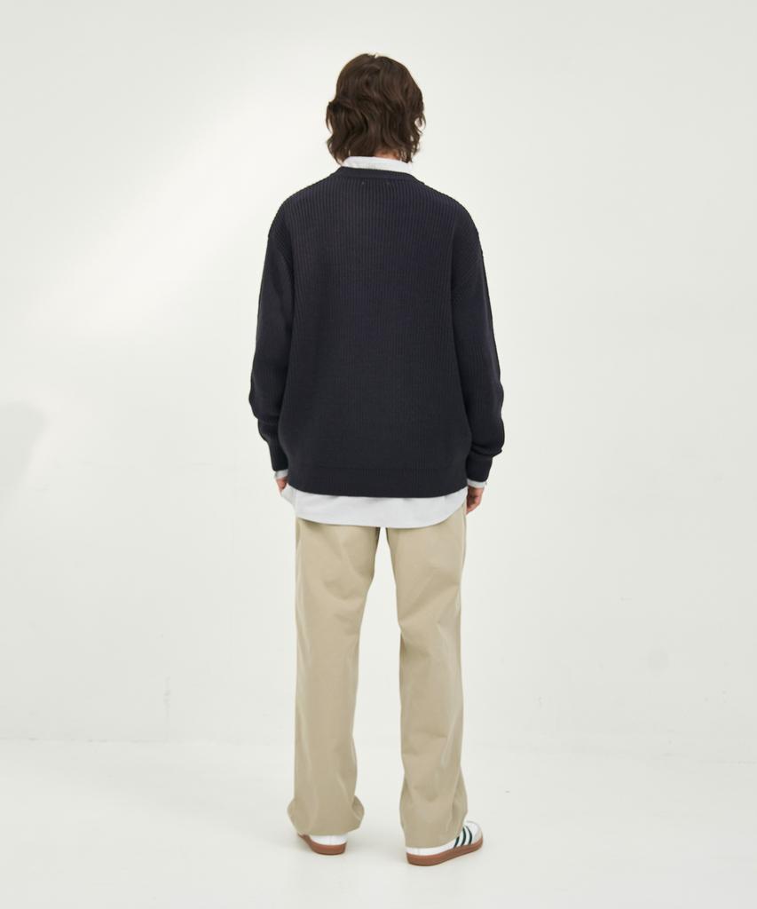 BASIC HOUSE Uni Daily Round Neck Knit Dark Navy Lxkt2101