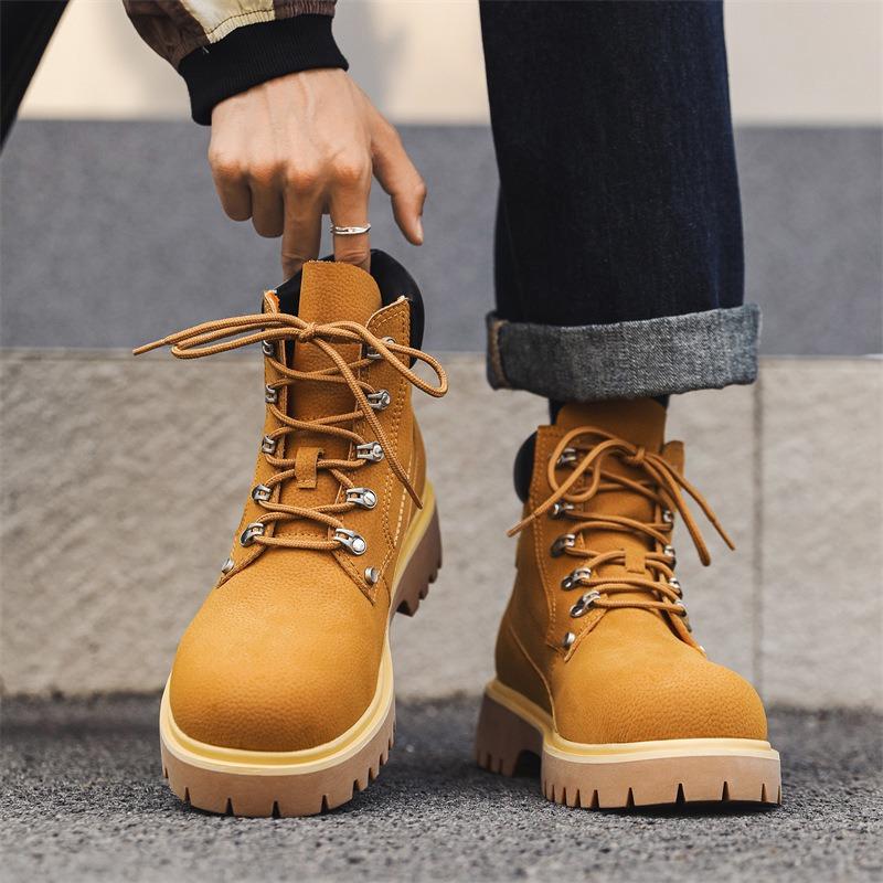 3518 Martin Boots Thick-soled Heightening High-top Locomotive Tooling Retro Lace-up Outdoor Mountaineering Boots Rhubarb Boots