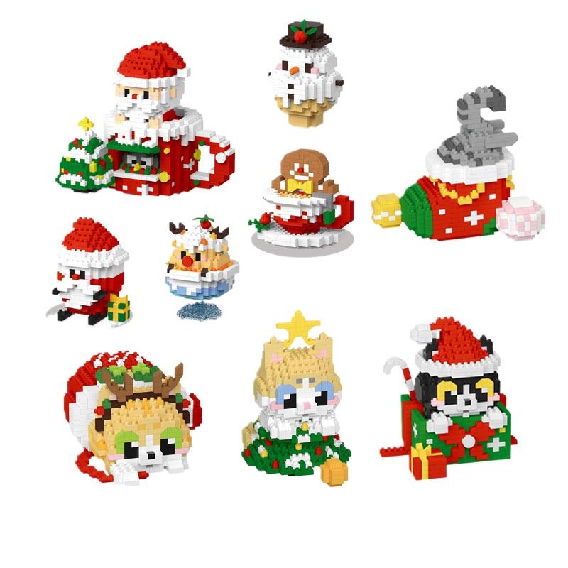 DIY Diamond Micro Particle Building Block Santa Claus Socks Party Style Cartoon Character Christmas Toys for Children Gifts