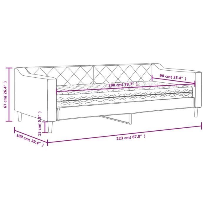 VidaXL Lit de jour avec matelas gris clair 90x200 cm tissu 3197408