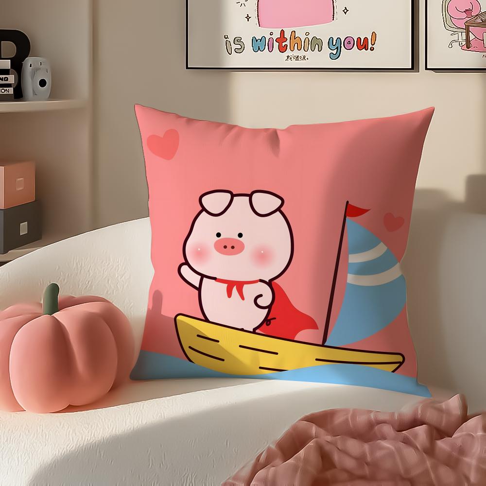 Cartoon LLulu Pig Pink Cushion Cover Pillowcase Short Plush Invisible zipper Room Sofa Cushion Cover