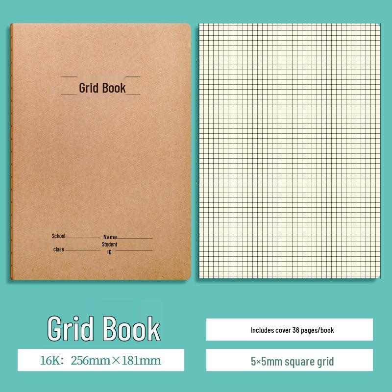 A5 Kraft Paper Stitched Notebook for Chinese, Math, and English Practice