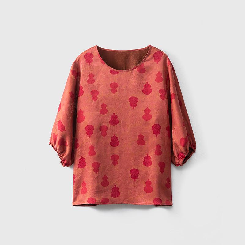 

Топ с рукавами-фонариками из жаккарда из 100% шелка тутового шелкопряда Jiaoluo Silk Xiangyunsha в новом китайском стиле для осени One Size