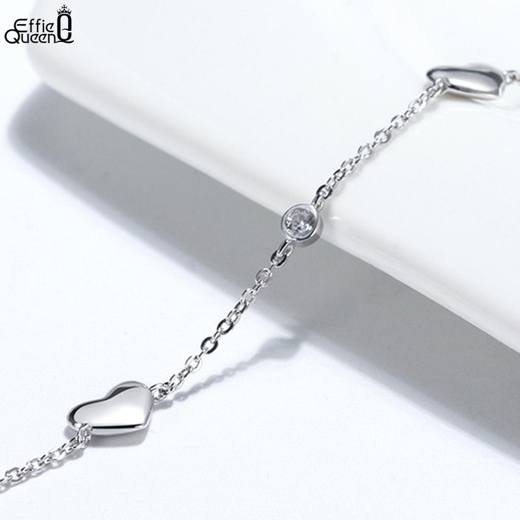 EFFIE QUEEN 925 Pure Silver Heart Shape Zircon Adjustable Wristband Chain Link Heart Bracelet Jewelry Valentine's Day Gift SB02
