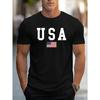 Men's 100% Pure Cotton Summer Loose Fit Large Usa Print Casual Slim Fit Round Neck Short Sleeved T-shirt Top