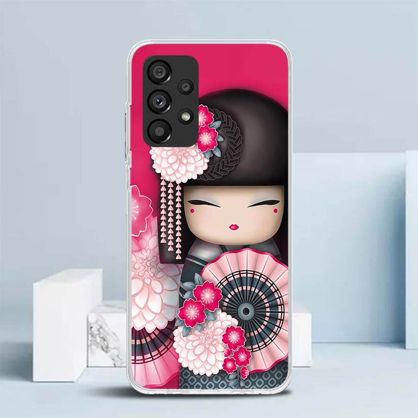 Kokeshi Doll Kimono Girl Soft Cover for Samsung Galaxy A17 A37 A57 A16 A26 A36 A56 A15 A14 A55 Phone Case A13 A53 A25 A35 A24 A3