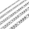 TEMU 6mm Stainless Steel Figaro Necklace: 3-in-1 European & American Style with 3mm NK Titanium Steel Side Chain