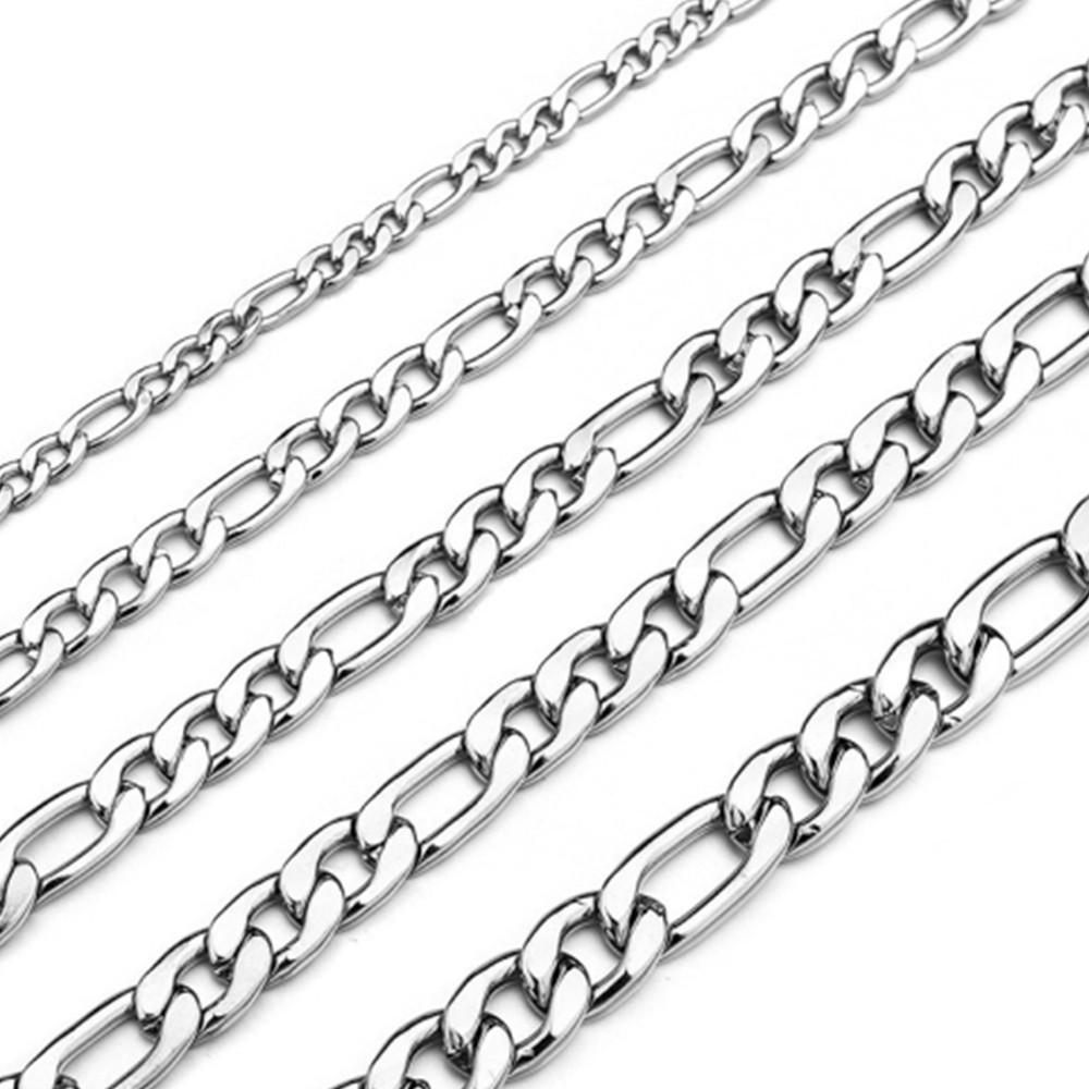 TEMU 6mm Stainless Steel Figaro Necklace: 3-in-1 European & American Style with 3mm NK Titanium Steel Side Chain