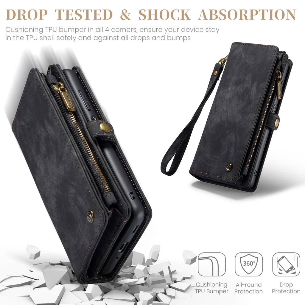 For Samsung Galaxy A17 Magnetic Wallet Case Compatible with Magnetic with RFID Blocking Zipper & Card Holder Strap Detachable