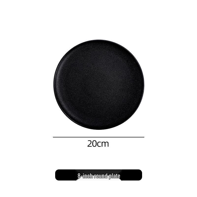 

Минималистичные матовые керамические тарелки черного цвета - круглые и квадратные варианты для стейков и западной кухни, идеально подходят для дома