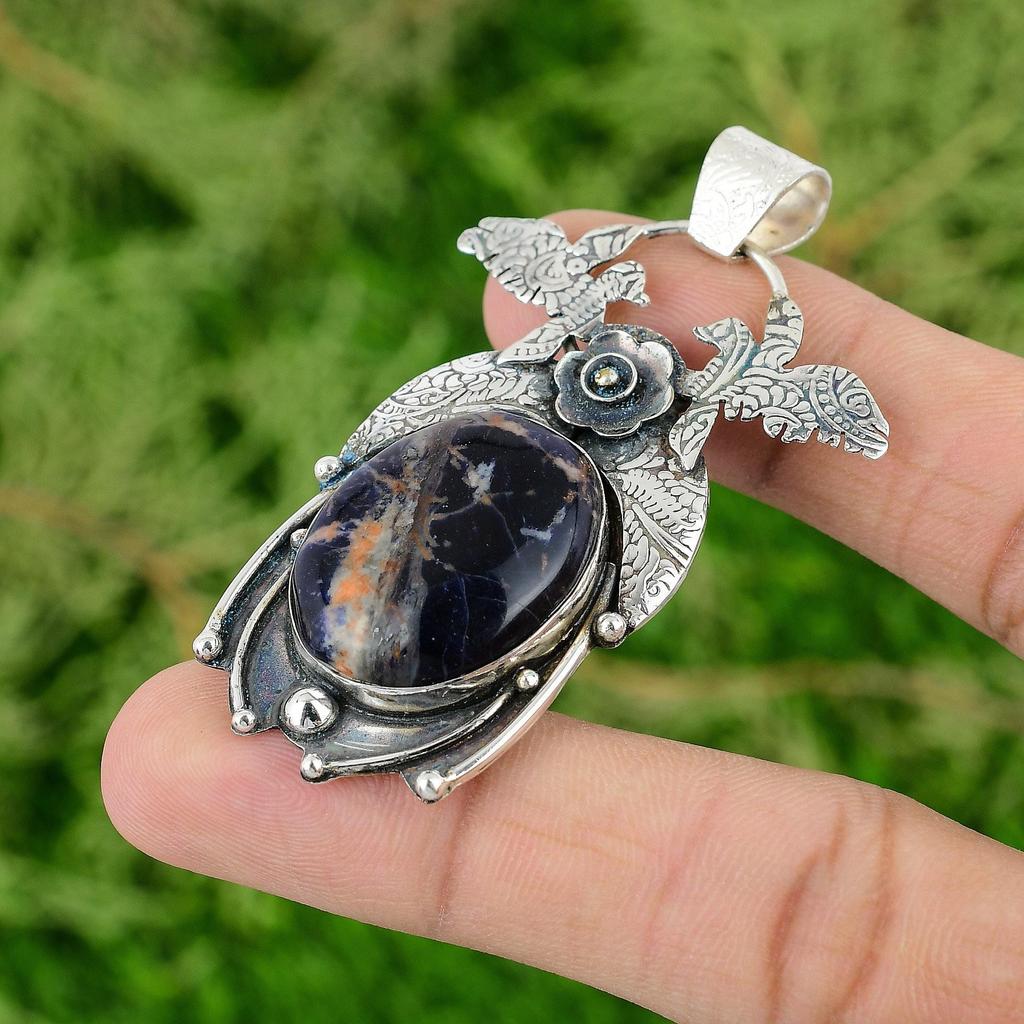 Daughters Day Sale 925 Sterling Silver Sodalite Gemstone Wife Engagement Pendant