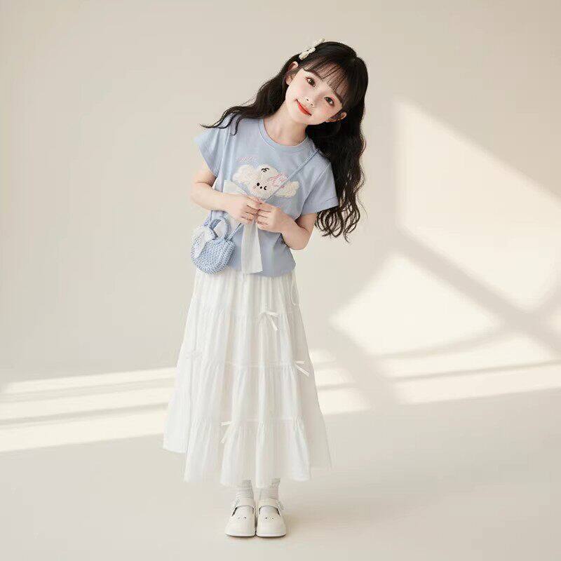 Girls  Sweet and Casual Set - Summer Children s Fashion Top and Skirt Set (Two-Piece) 130