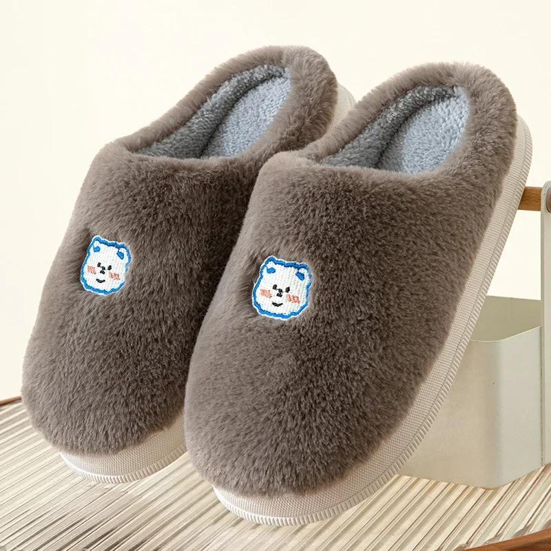Fashion Thickened Plush Cotton Couple Slippers for Winter Indoors Anti-Slip and Warm Home Household Shoes