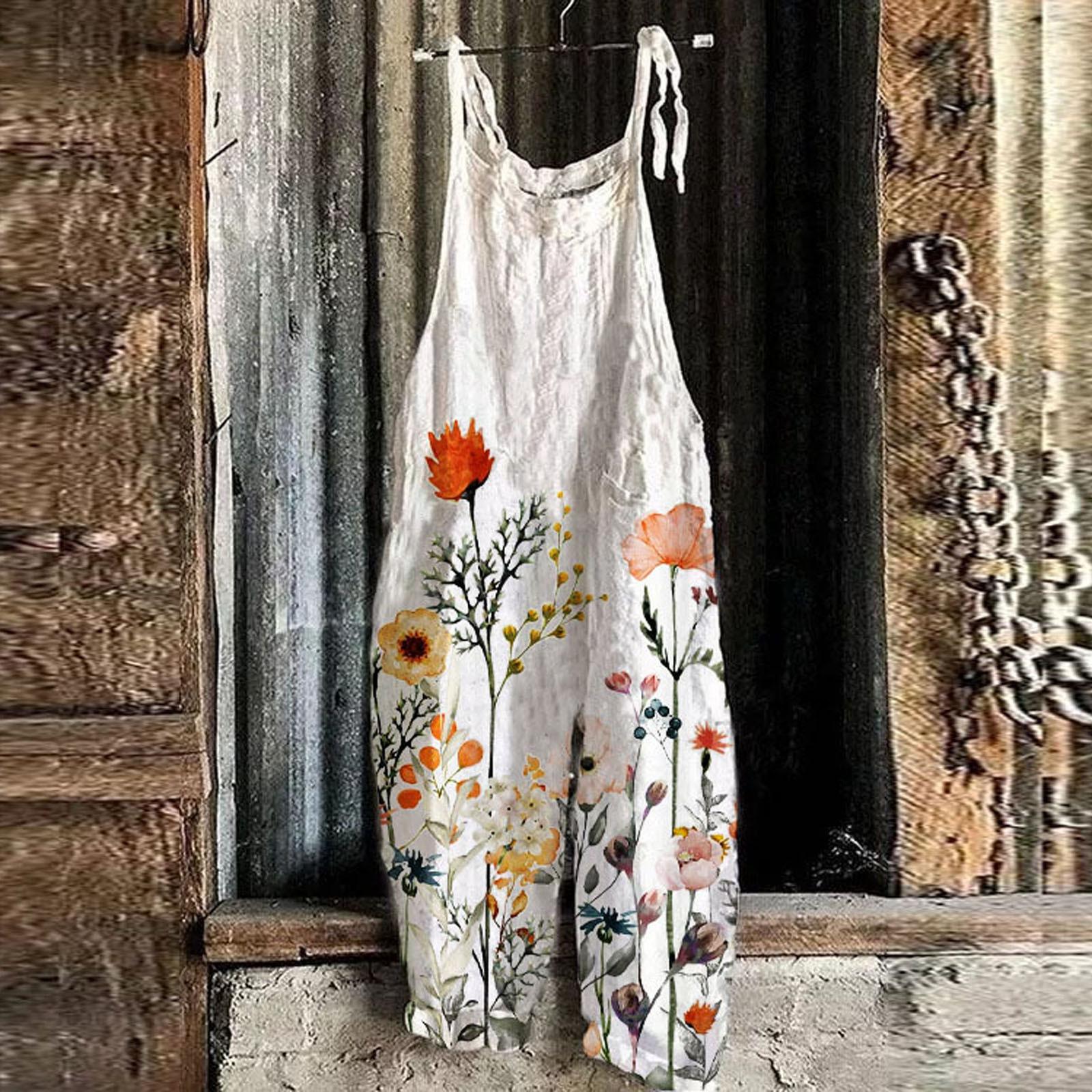 

Женский летний милый свободный повседневный комбинезон с принтом в стиле ретро и ремешками XXL белый