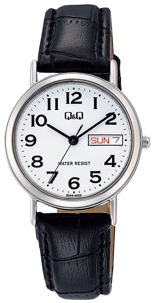 

Citizen Analog Date Day Leather White Q&Q Women s Watch, Waterproof, Display, Display, Strap, A203-304, белый