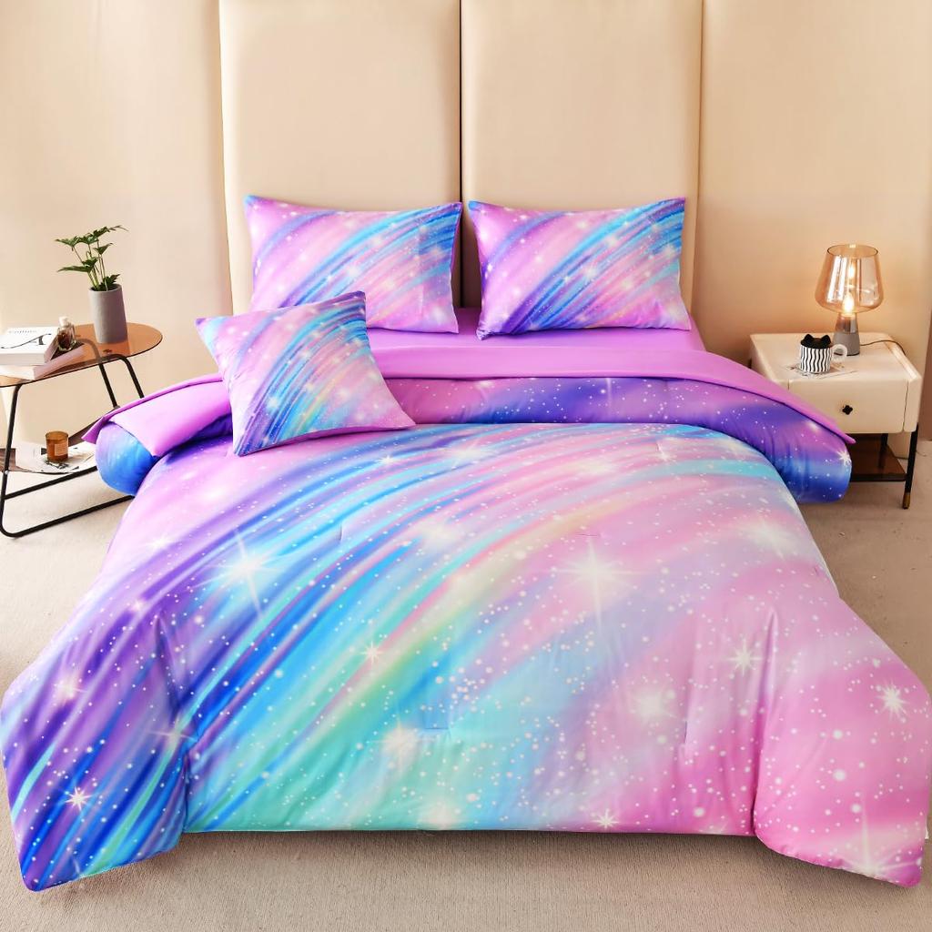 Galaxy Comforter Sets, 3D Outer Space Themed Bedding, All-Season Quilted Duvet, for Children Boy Girl Teen Kids with Pillow Sham