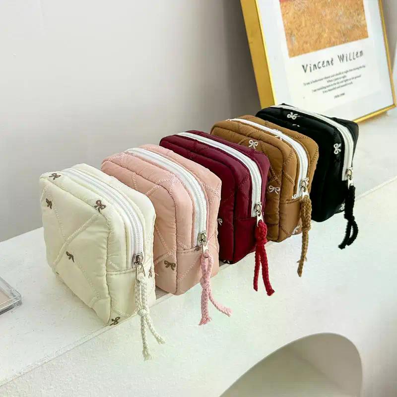 Makeup Bag For Women Embroidered Bowknot Travel Cosmetic Bags Large Capacity Handheld Makeup Toiletry Storage Bag