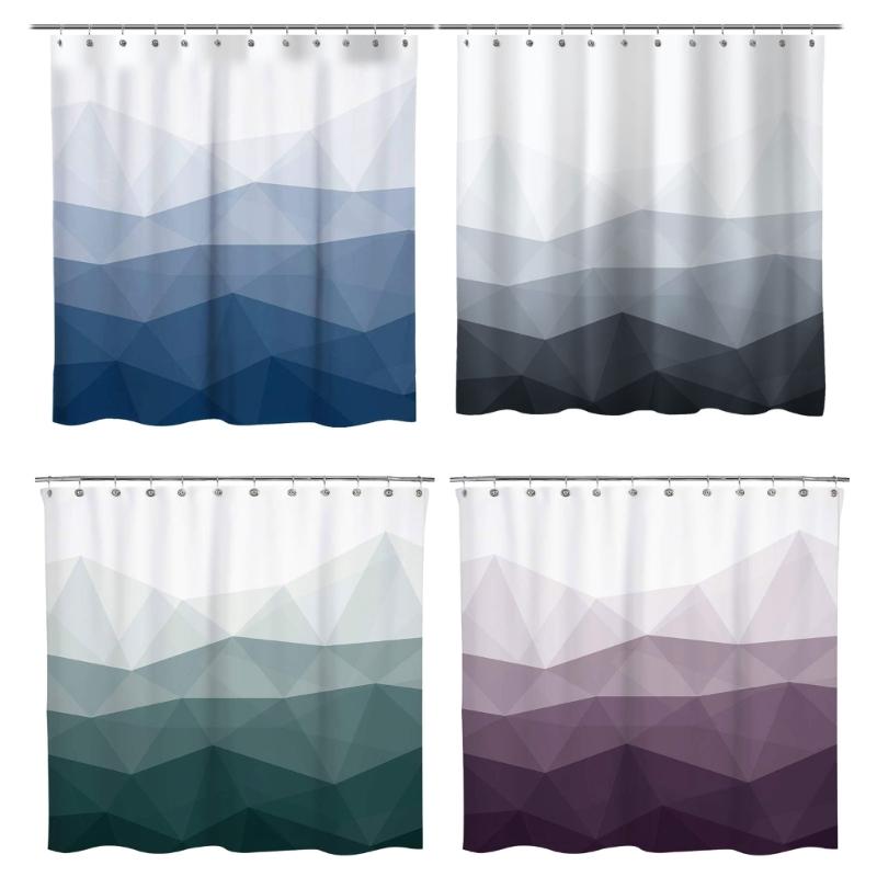 Quick Install Bathroom Curtain with 12pcs Hook Geometric Print Fabric Waterproof Shower Curtain 70.87x70.87Inches