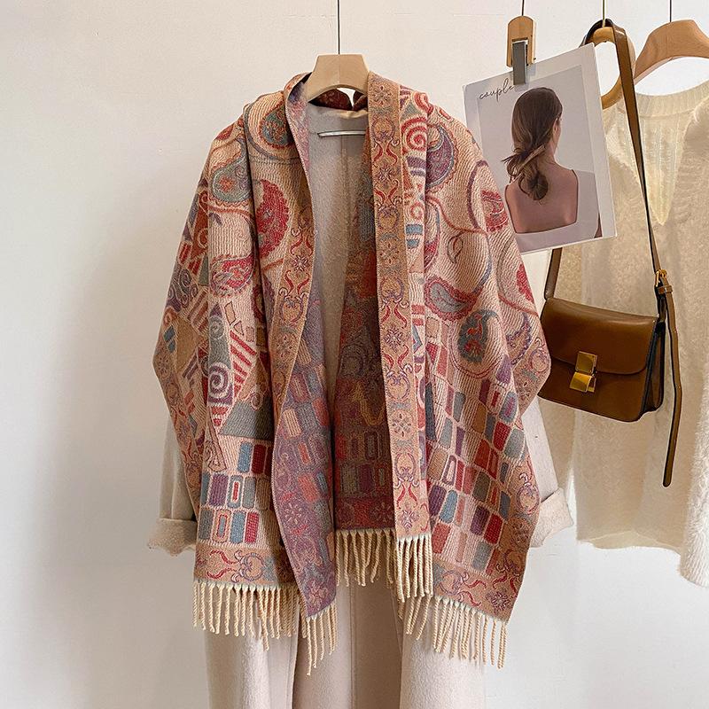 

Autumn and winter new core-spun yarn scarf women s versatile thickened tassel travel shawl warm imitation cashmere scarf 190CM