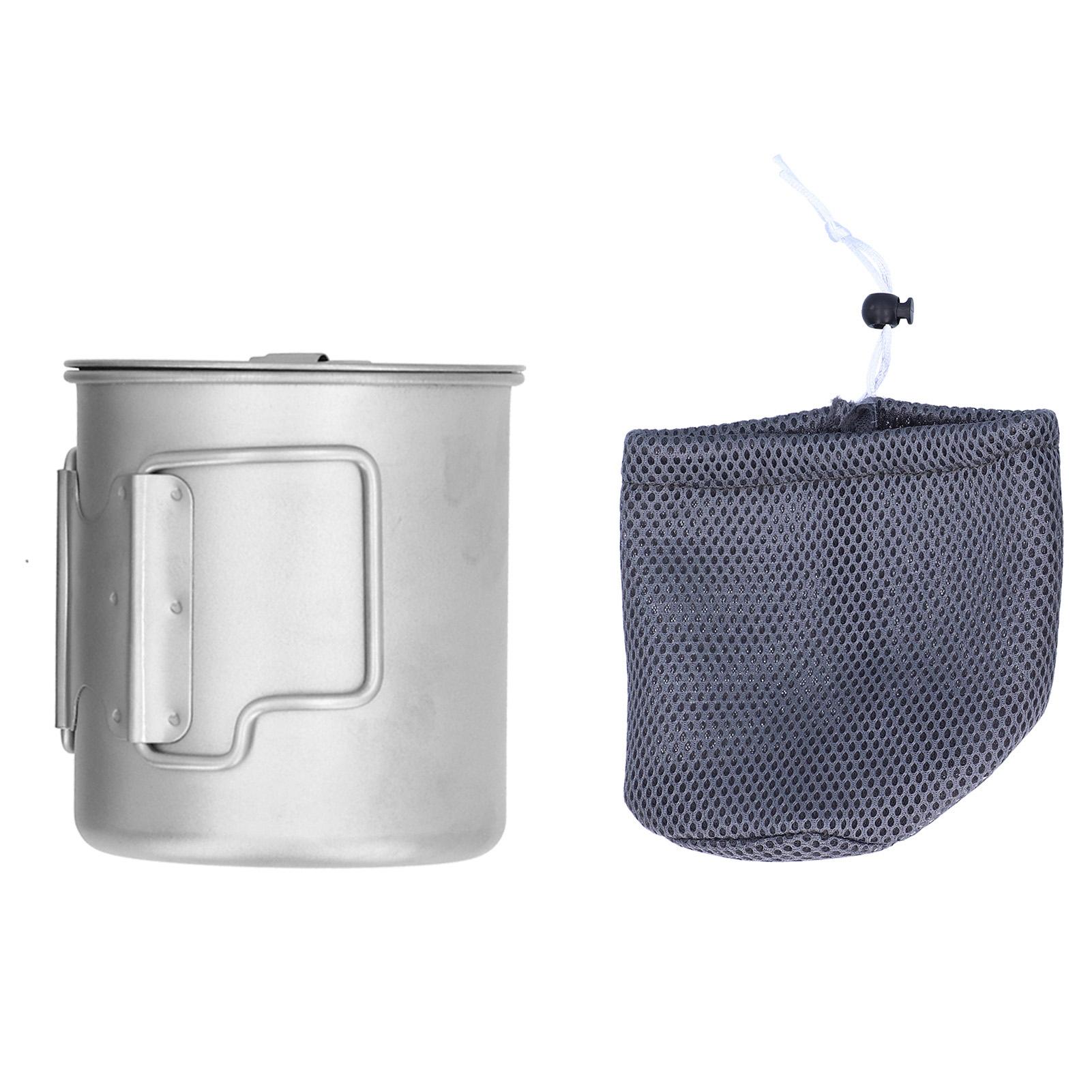 Outdoor Drinking Cup with Foldable Handle Titanium Mug with Lid for Camping Cooking 450ML