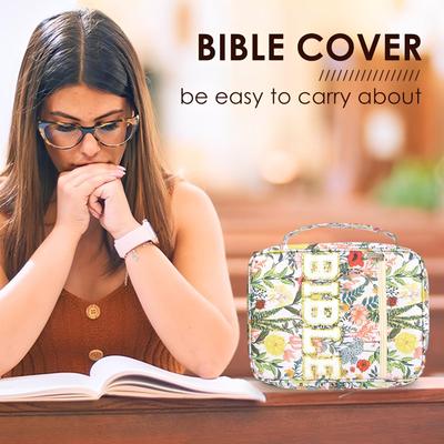 Bible Cover Case Cute Flower Tote With Handle Elegant Bible Tote Bag Carrier For Women Teen Girls Church School College Office